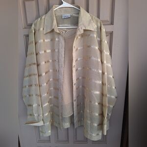 Collection by Connie 2Pc Top SzXL Lined Tank W Over Shirt Creme Silky Shiny Nice